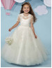 Beaded Ivory Lace Tulle V Back Flower Girl Dress With Cape